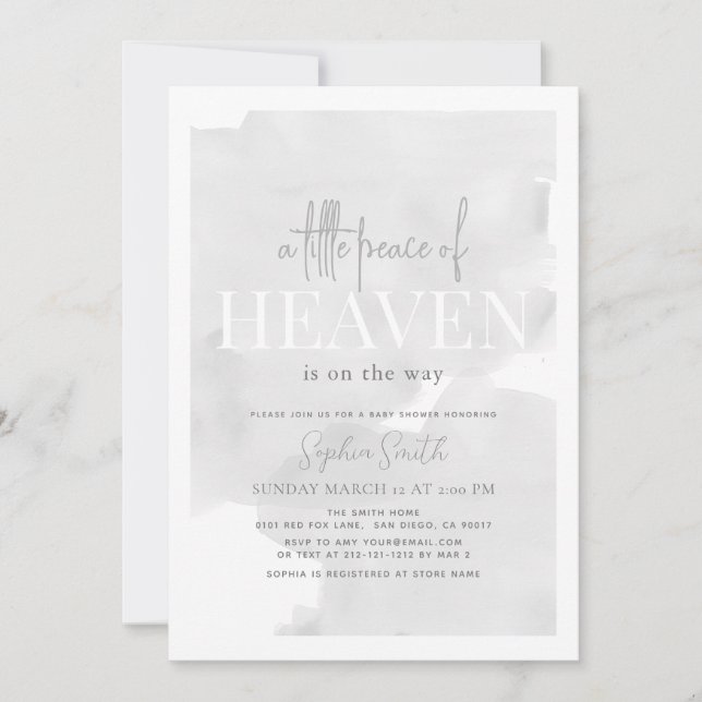 Little Peace of Heaven Gray Sky Baby Shower Einladung (Vorderseite)