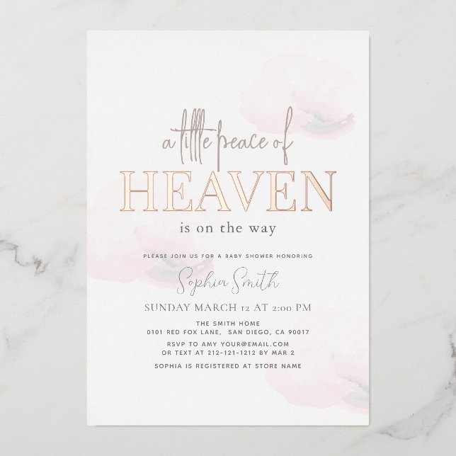 Little Peace of Heaven Pink Cloud Girl Baby Shower Folieneinladung (Vorderseite)