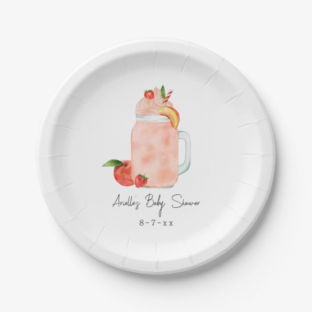 Little Peach Fruit Smoothie Girl Babydusche Pappteller (Vorderseite)