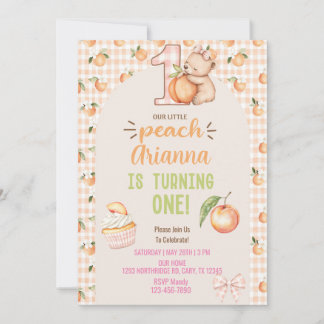 Little Peach girl 1st first birthday invitation. Einladung