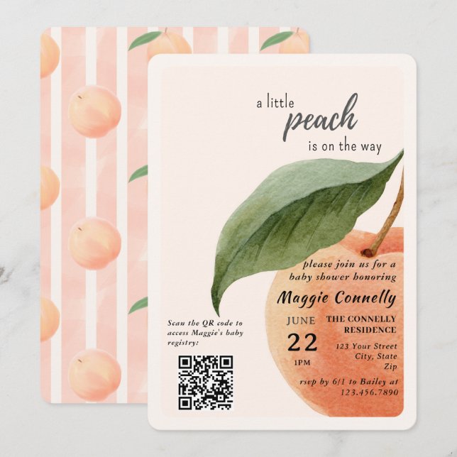 Little Peach is on the Way Baby Shower Invitation Einladung (Vorne/Hinten)