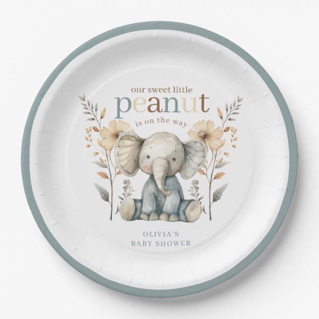Little Peanut Blue Baby Elephant Paper Plate Pappteller (Vorderseite)