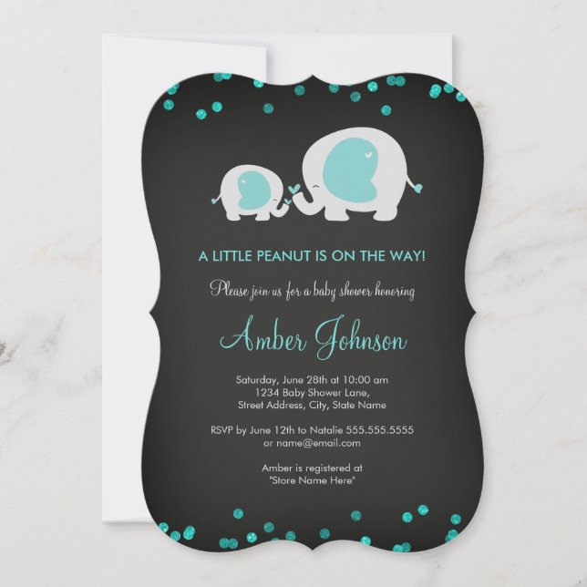 Little Peanut Chalkboard Blue Baby Dusche laden ei Einladung (Vorderseite)