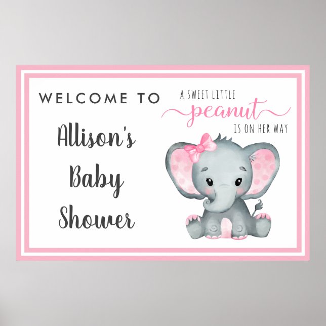 Little Peanut Elephant Baby Girl Shower Welcome Poster (Vorne)