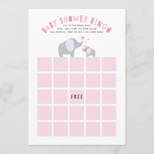 Little Peanut Elephant Baby Shower Bingo Game Pink Einladung