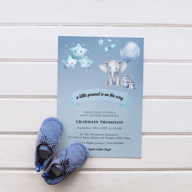 Little Peanut Elephant Blue Balloon Baby Dusche Einladung (Von Creator hochgeladen)
