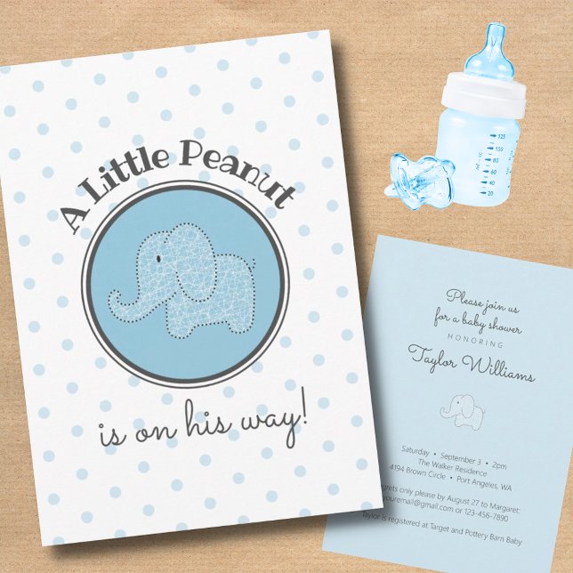 Little Peanut Elephant Blue Simple Baby Boy Dusche Einladung (Von Creator hochgeladen)