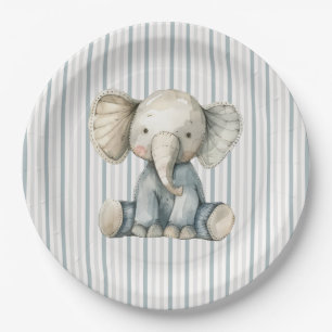 Little Peanut Elephant Blue Striping Baby Dusche Pappteller