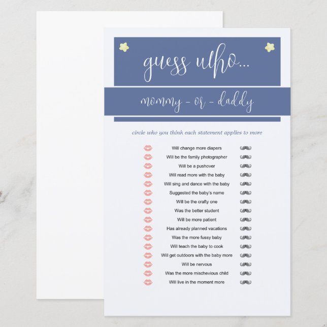 Little Peanut Elephant Boy Baby Shower Game Blue (Vorne/Hinten)