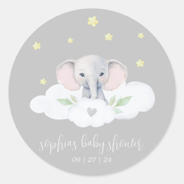 Little Peanut Gender Neutral Baby Duwer Elephant Runder Aufkleber (Vorderseite)
