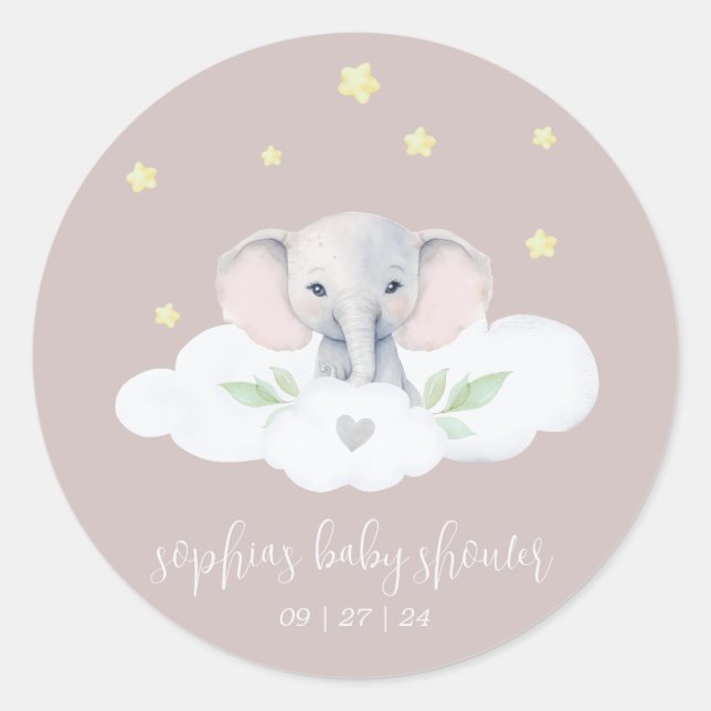 Little Peanut Girl Babydusche Rosa Elefant Runder Aufkleber (Vorderseite)