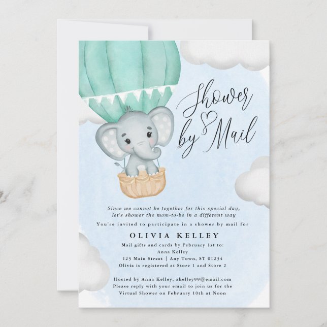 Little Peanut Green Elephant Baby Shower by Mail Einladung (Vorderseite)