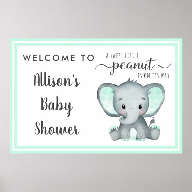 Little Peanut Mint Elephant Baby Shower Welcome Poster (Vorne)