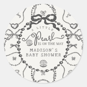 Little Pearl Black Coquette Bow Baby Dusche Gefall Runder Aufkleber