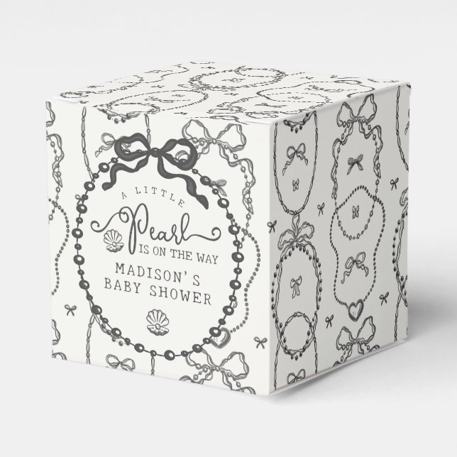 Little Pearl Black Coquette Bow Baby Dusche Geschenkschachtel (Vorderseite)