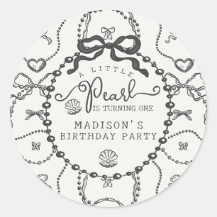 Little Pearl Black Coquette Bow Birthday Favor Runder Aufkleber