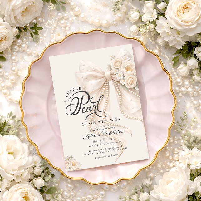 Little Pearl Bow Floral Baby Shower Einladung (Von Creator hochgeladen)