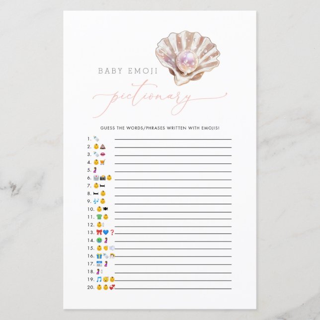 Little Pearl Emoji Pictionary Baby Showspiel (Vorderseite)
