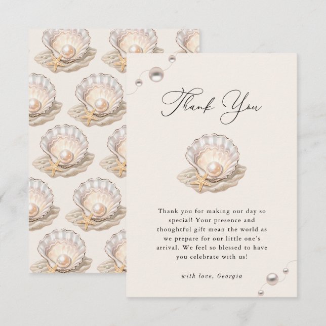 Little Pearl Ocean Beach Seashell Girl Babydusche Dankeskarte (Vorne/Hinten)