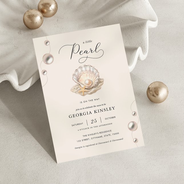 Little Pearl Ocean Beach Seashell Girl Babydusche Einladung (Von Creator hochgeladen)