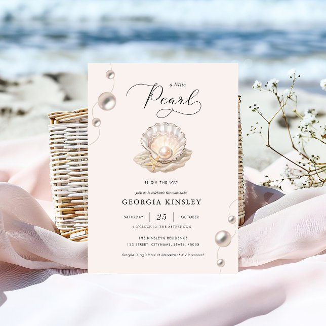 Little Pearl Ocean Beach Seashell Girl Babydusche Einladung (Von Creator hochgeladen)