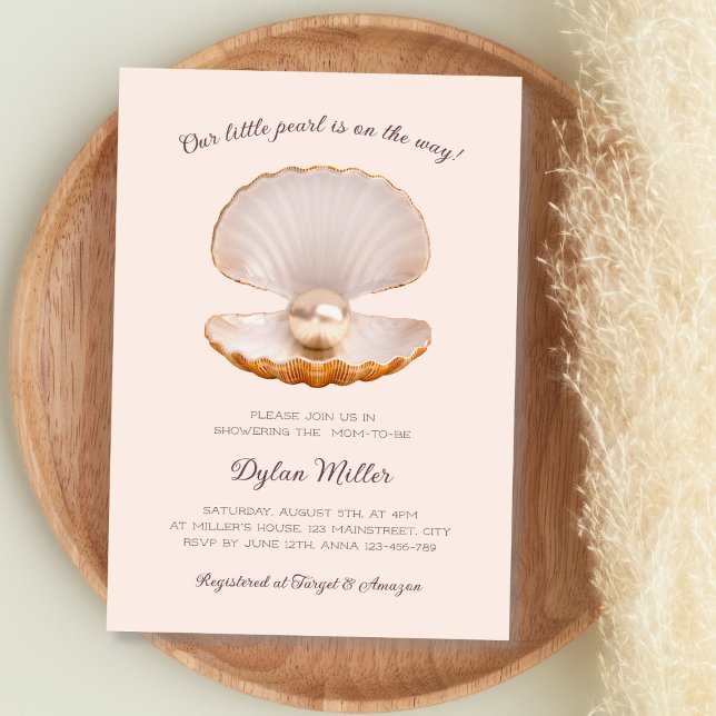 Little Pearl Seashell Beach Girl Babydusche Einladung (Little Pearl Seashell Beach Girl Baby Shower Invitation)