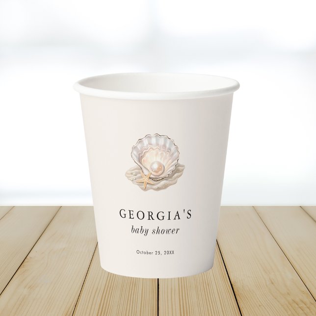 Little Pearl Seashell Coastal Beach Baby Dusche Pappbecher (Von Creator hochgeladen)