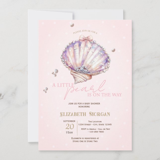 Little Pearl Seashells Diamonds Dots  Baby Shower Einladung (Vorderseite)