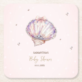 Little Pearl Seashells Diamonds Dots Baby Shower Rechteckiger Pappuntersetzer