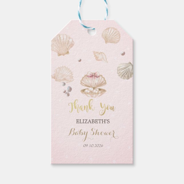 Little Pearl Seashells Dots Baby Shower Geschenkanhänger (Vorderseite)