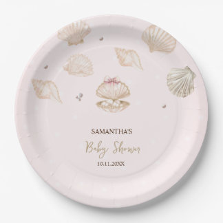 Little Pearl Seashells Dots Baby Shower Pappteller