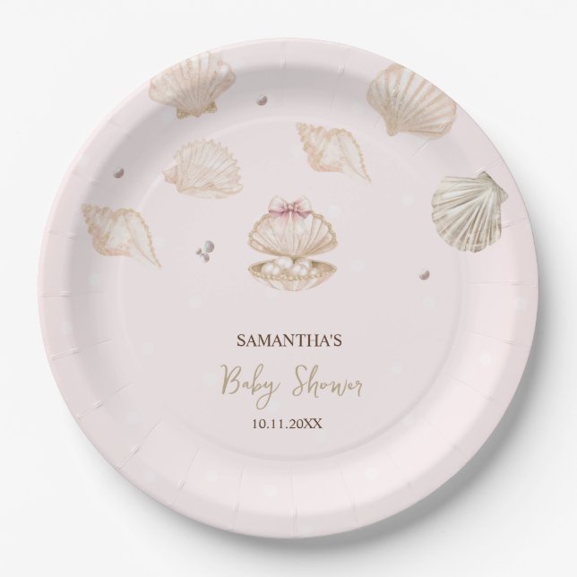 Little Pearl Seashells Dots Baby Shower Pappteller (Vorderseite)