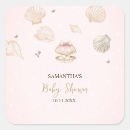 Little Pearl Seashells Dots Baby Shower Quadratischer Aufkleber