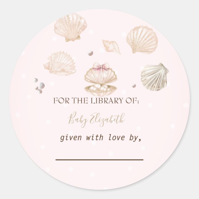 Little Pearl Seashells Dots Baby Shower Runder Aufkleber (Vorderseite)