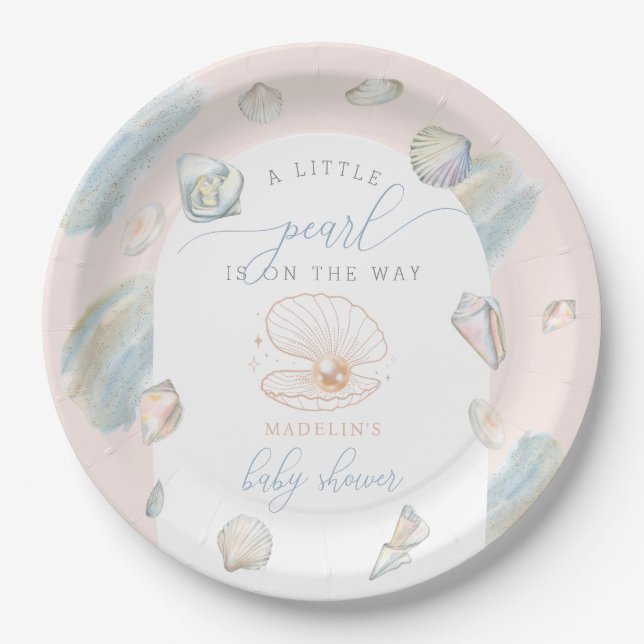 Little Pearl Seashells Ocean Beach Baby Dusche Pappteller (Vorderseite)