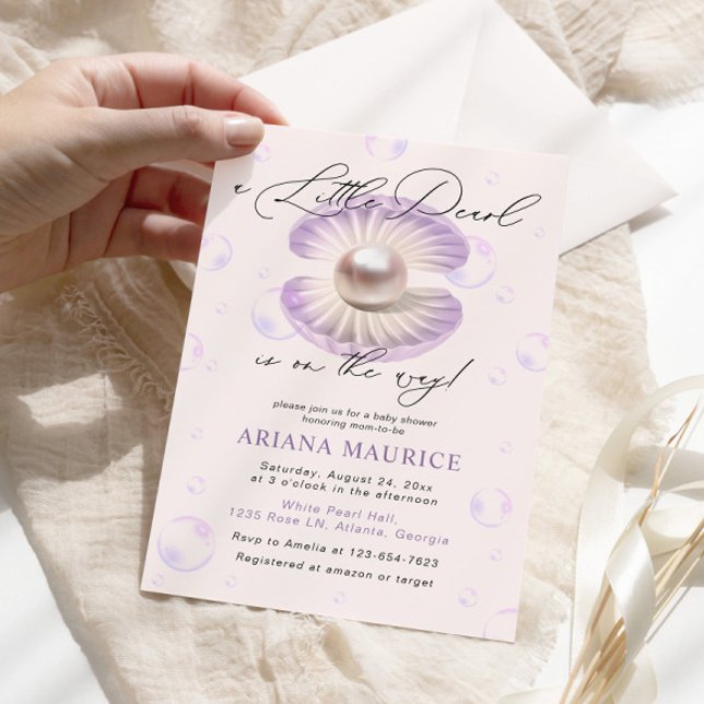 Little Pearl Watercolor Lila Muschel Kinderdusche Einladung (Von Creator hochgeladen)