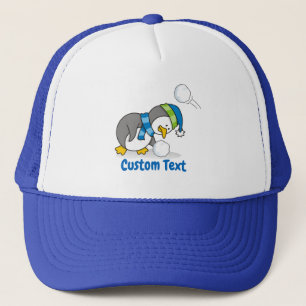 Little penguin getting a snow ball trucker hat truckerkappe