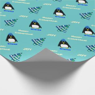 Little Penguin Individuelle Name Weihnachtsgesch Geschenkpapier