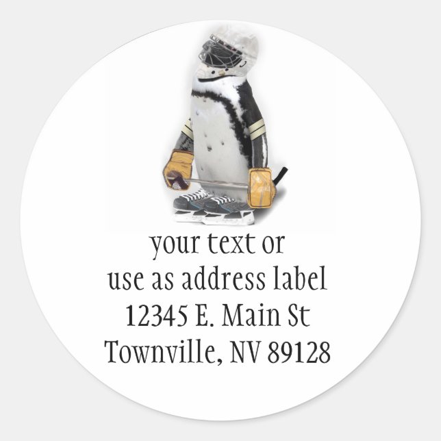 Little Penguin Wearing Hockey Gear Runder Aufkleber (Vorderseite)