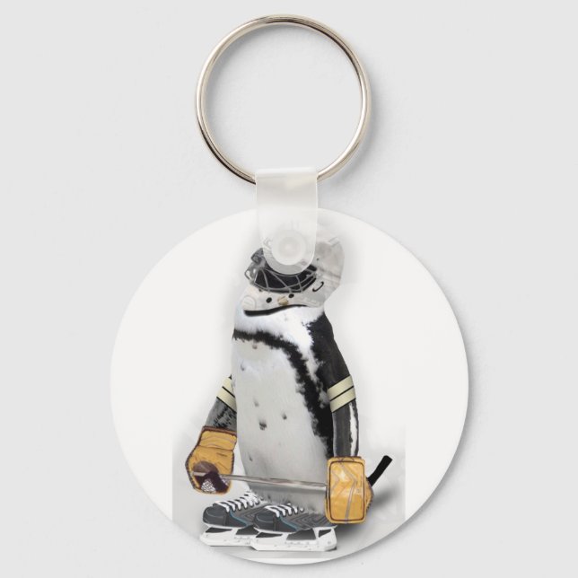 Little Penguin Wearing Hockey Gear Schlüsselanhänger (Vorderseite)