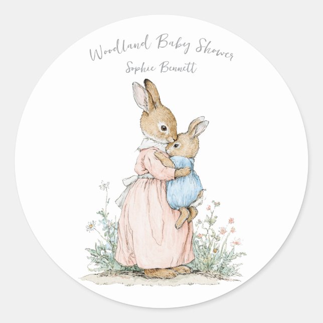 Little Peter Rabbit and Mom Runder Aufkleber (Vorderseite)