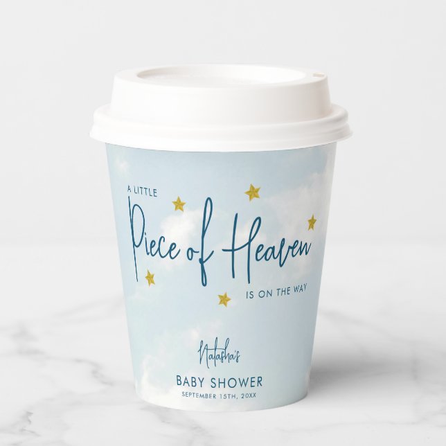 Little Piece of Heaven Sky Blue Baby Shower Pappbecher (Vorderseite)