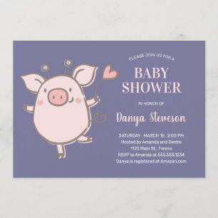Little Piggy mit Balloon Pink Lila Babydusche Einladung