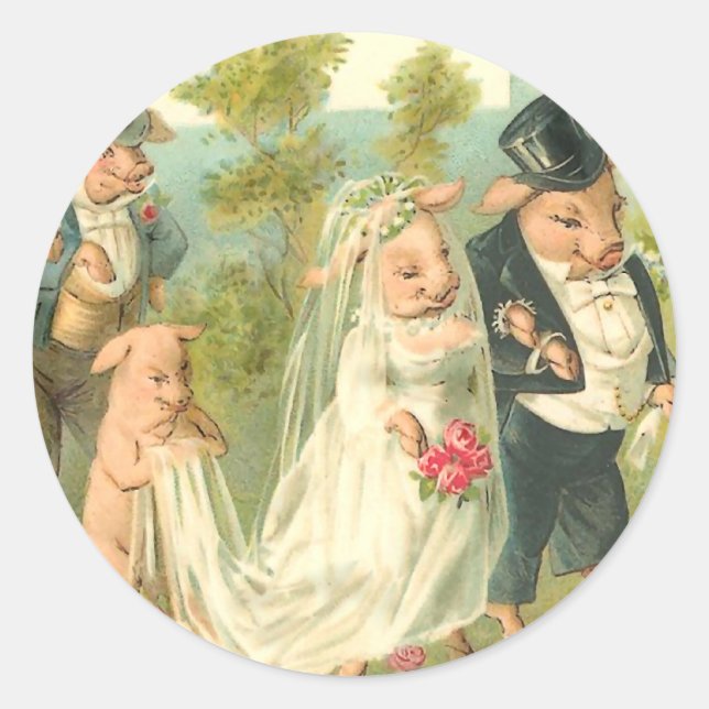 Little Piggy Wedding Runder Aufkleber (Vorderseite)