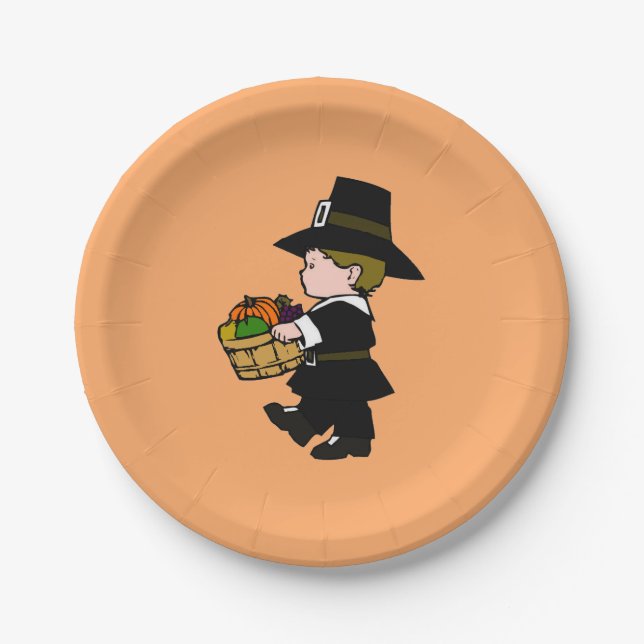 Little Pilgrim Boy Erntedank Pappteller (Vorderseite)