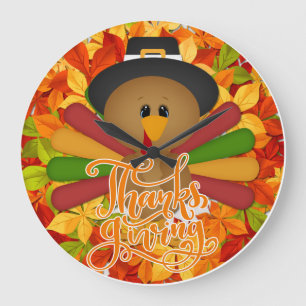 Little Pilgrim Turkey Erntedank Große Wanduhr