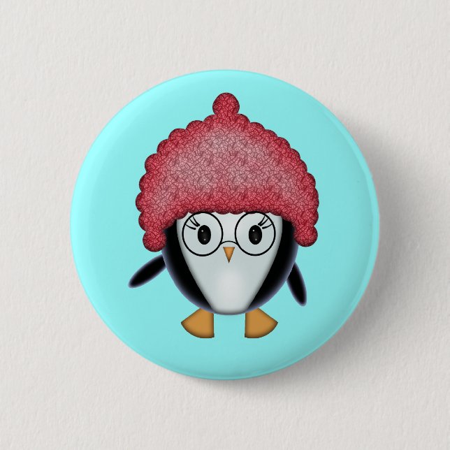 Little Pinguin in Red Hat Christmas Button (Vorderseite)
