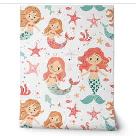 Little Pink Aquamarin Mermaid Pattern Baby Kinderz Tapete