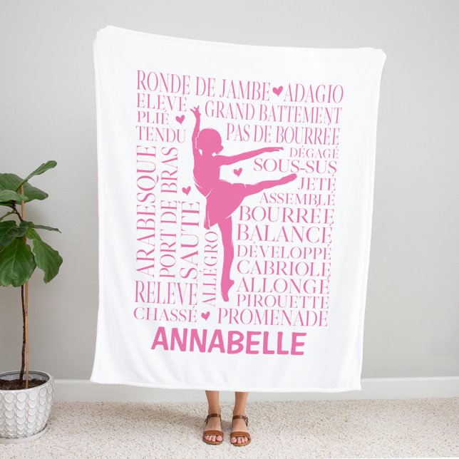 Little Pink Ballerina Typografie Fleecedecke (Von Creator hochgeladen)