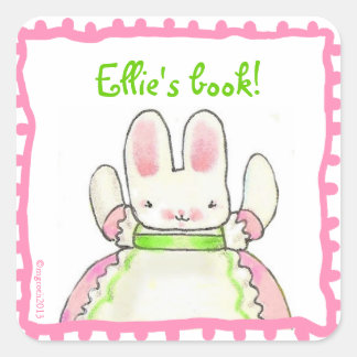 Little Pink Bunny Buchzeichen Quadratischer Aufkleber